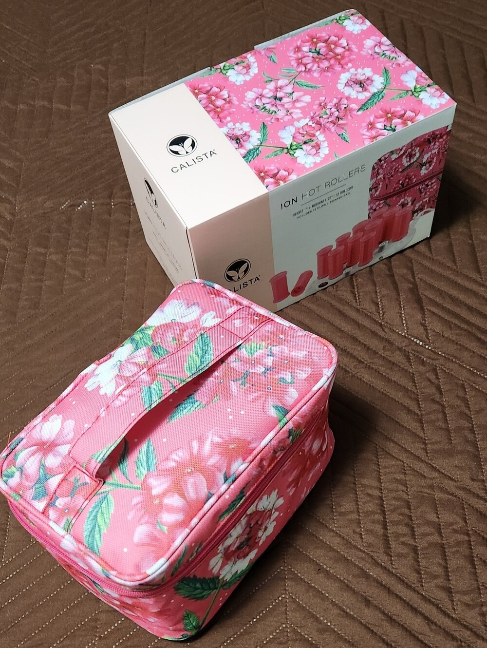 NWBox Calista TOOLS, Hot Rollers W/Pink Floral Travel Bag